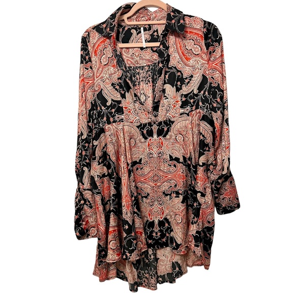 Free People paisley print long sleeve empire dress medium
